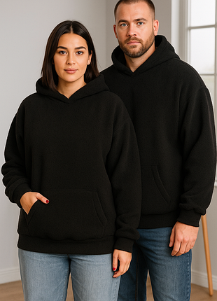 Толстовка тедди оверсайз черного цвета унисекс