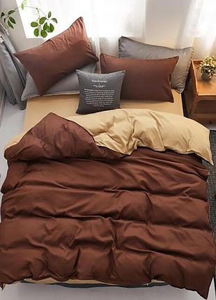 Постельное белье дуэт коричневый/крем-брюле ранфорс meriset - семейный на резинке двуспальный
