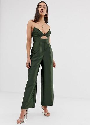 Хакі комбінезон зі щільного атласу asos • відкритий верх • тримає форму
