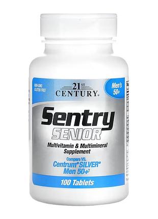Sentry senior men 50+ 21st century, пищевая добавка с комплексом витаминов и минералов, 100 таблеток