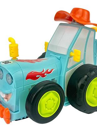 Веселая радиоуправляемая детская игрушка танцующий крейзи трактор crazy jumping car на пульте синий 2103-a