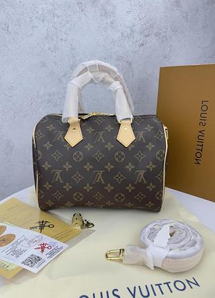 Стильная женская сумка louis vuitton speedy 25 коричневая, сумочка через плечо луи витон