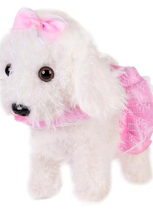 Мягкая интерактивная собачка bambi cl1738a/b на поводке белый