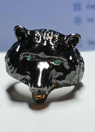Чорна каблучка у вигляді голови ведмідя, розмір 19