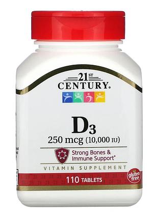 21st century, витамин d3, 250 мкг (10 000 ме), 110 таблеток