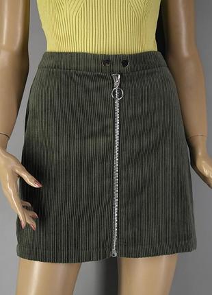Брендовая юбка хаки на молнии спереди "chicoree". размер s.