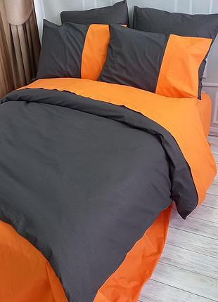 Постільна білизна premiere антрацит/помаранчевий ранфорс meriset - двоспальний на резинці
