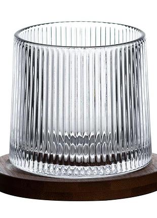Вращающийся стакан для виски 300 мл с бамбуковой подставкой hp1600
