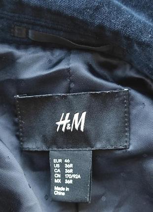 H&m. пиджак велюровый синий на подкладке и двух пуговицах, вискоза и коттон.4 фото