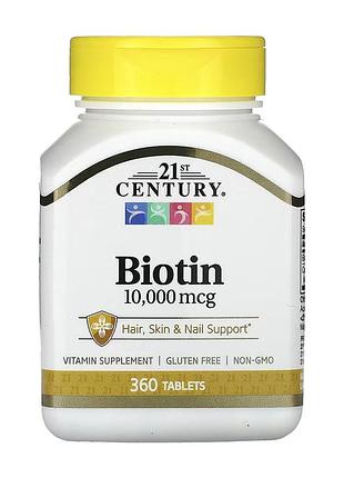 Biotin, 21st century, биотин, 10 000 мкг, 360 таблеток