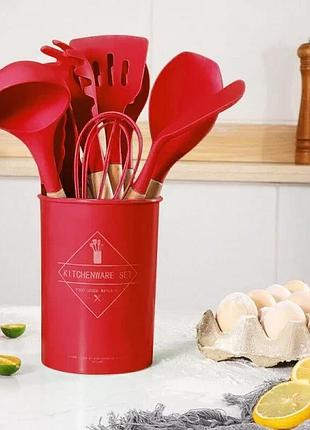 Набір кухонного приладдя 12 предметів kitchen set, кухонний набір у склянці rd-1204 червоний