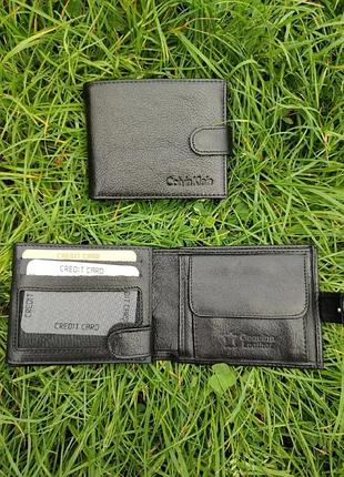 Мужской кошелек из кожи, кошелек мужской кожаный черный, мужской портмоне на кнопке, стиле сalvin klein келвин кляйн
