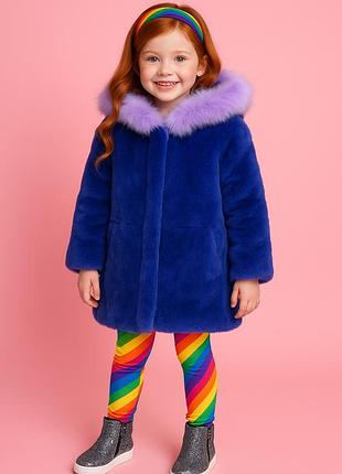 Дитяча натуральна шубка з кролика з капюшоном та лавандовою опушкою, розмір ~5–7 років