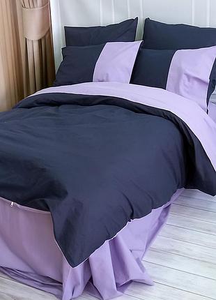 Постельное белье premiere темно-синее/лавандовое настроение ранфорс meriset - семейное на резинке євро на резинці