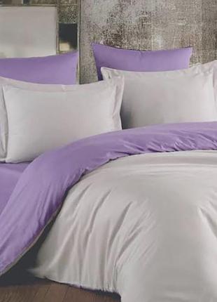 Постельное белье дуэт серый/лавандовое настроение ранфорс meriset - семейный на резинке полуторный