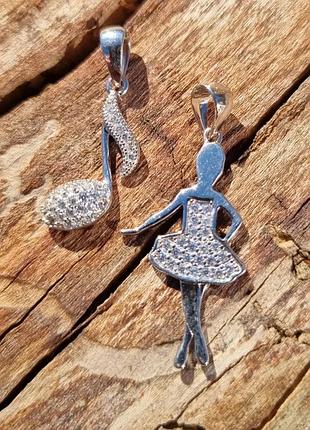 Нежные и изысканные подвески, кулоны "балерина" и "нота" италия.