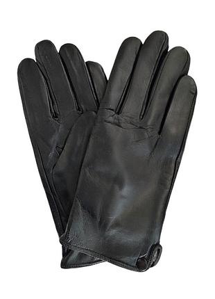 Перчатки мужские кожаные черные с кнопкой
