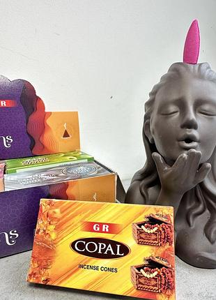Конусы и благовония gr индия, 12 ароматов, цена за 1 аромат на выбор, 10 конусов в упаковке копал