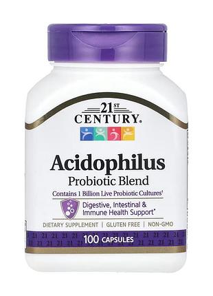 Acidophilus probiotic blend, 21st century, смесь ацидофильных пробиотиков, 100 капсул