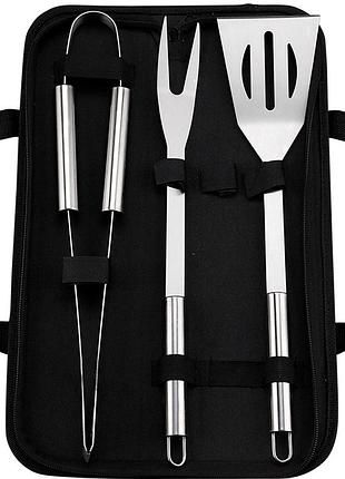 Набір аксесуарів для грилю та барбекю 3 предмети у чохлі – лопатка, щипці, виделка