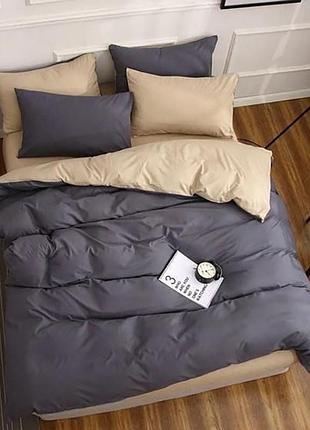 Постільна білизна дует антрацит/крем-брюле ранфорс meriset - полуторний на резинці