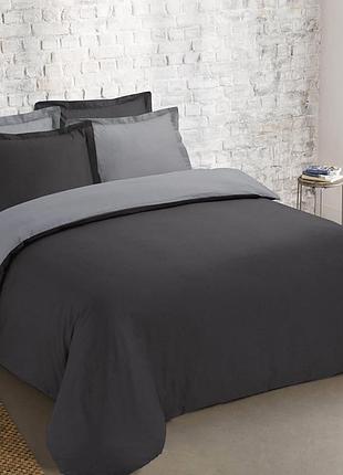 Постельное белье дуэт черный/серый ранфорс meriset - семейный на резинке полуторний на резинці