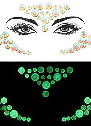 Наклейки камни на лицо фосфорные one size разноцветный
