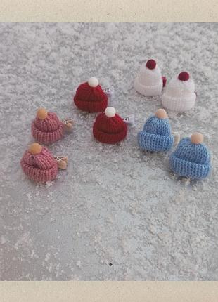 Заколочки "шапочки" для найменших красунь) заколка на свято нового року бантик пухнастики