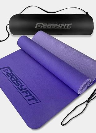 Коврик для йоги и фитнеса easyfit ef-1924s-vv, антискользящий, сиреневый, 183×61×0,6 см, tpe, + чехол