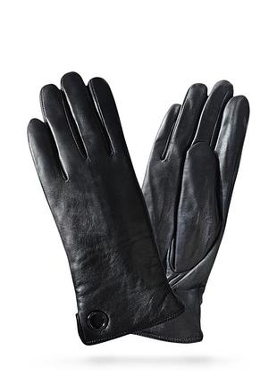 Женские черные кожаные перчатки с натуральным мехом мутона ln0618j 7