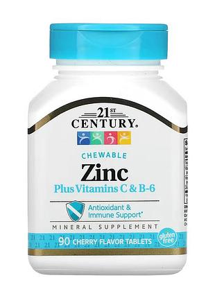 Zinc plus c & b-6 21st century, цинк з вітамінами c і b6, жувальні таблетки, 90 таблеток