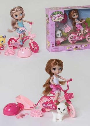 Кукла с велосипедом 57002 (60/3) 2 вида, с питомцем, в коробке