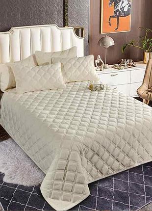 Покрывало велюровое стеганое евро koloco "ромб" 220 х 240 см (39767) светло-бежевый