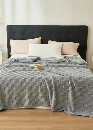 Плед евро пушистый koloco "кубик крупный" 220 х 240 см (39755) серый