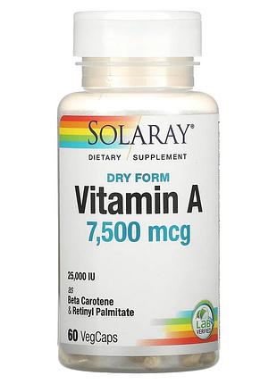 Solaray, витамин a в сухой форме, 7600 мкг, 60 растительных капсул