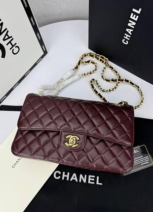 Chanel женская кожаная сумка бордовая, сумки шанель