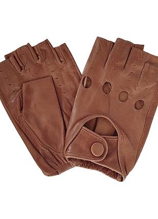 Беспалые женские кожаные перчатки коньячного цвета lp0258 8.5