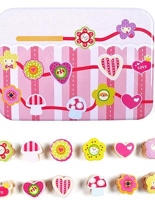 Дерев'яна іграшка шнурівка bambi md 2334 в металевому пеналі серця