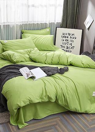 Постельное белье фисташка ранфорс meriset - семейный на резинке полуторний на резинці