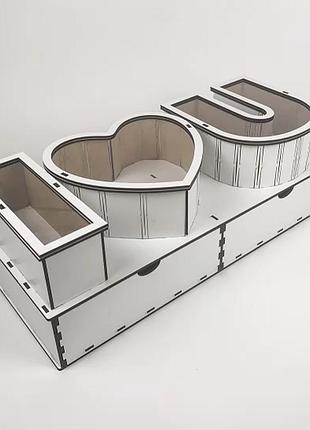 Подарочная коробка с сердцем и двумя выдвижными ящиками белая "i love you"