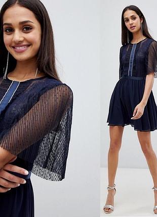 Синє міні плаття з мереживом і камінцями asos • святкове • uk 16