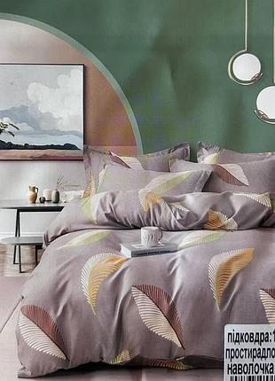 Комплект постільної білизни полуторний koloco фланель (39834) різнобарвне пір'я на сірому