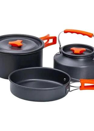 Набор туристической посуды в сумке для похода и кемпинга: кастрюля, сковорода, чайник hp39577c