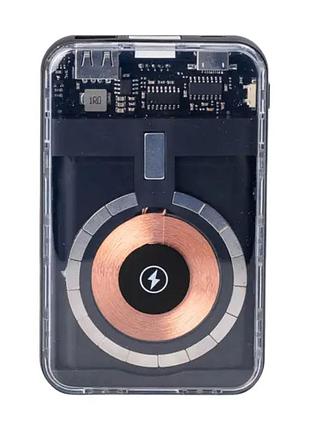 Повербанк 10000 mah (li-pol). беспроводная зарядка, 3 встроенные кабели (type-c / lightning / microusb), портативная батарея