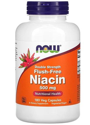 Ниацин (витамин в3), niacin, now foods, 500 мг, без покраснений, двойной концентрации, 180 вегетарианских