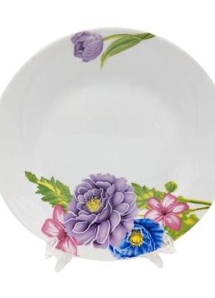 Тарелка мелкая десертная керамическая белая цветная закусочная хризантема в упаковке 12 штук d 20cm forkopt