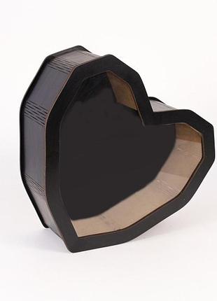 Подарункова коробка з прозорою кришкою "серце" чорна середня