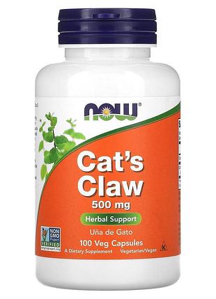 Кошачий коготь, cat's claw, now foods, 500 мг, 100 вегетарианских капсул