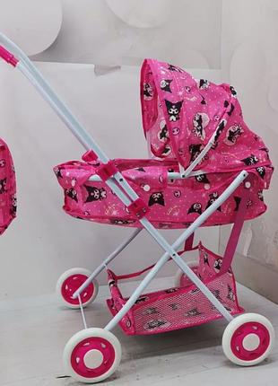 Коляска для кукол tk group металлическая складная с аксессуарами kuromi сумочка и корзина