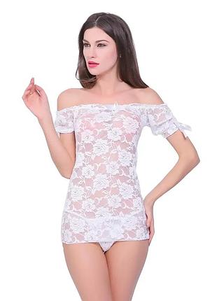 Эротическое платье + стринги alexandra для ролевых игр. эротический сексуальный наряд белый 0022-b